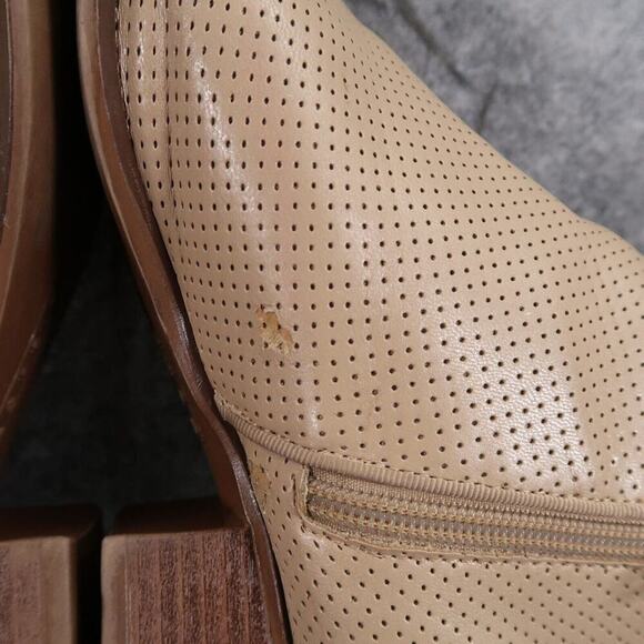 Espirit Shoes Womens 9 Booties Fashion Block Heel Perforated Double Zip Tara Tan - Picture 11 of 15
